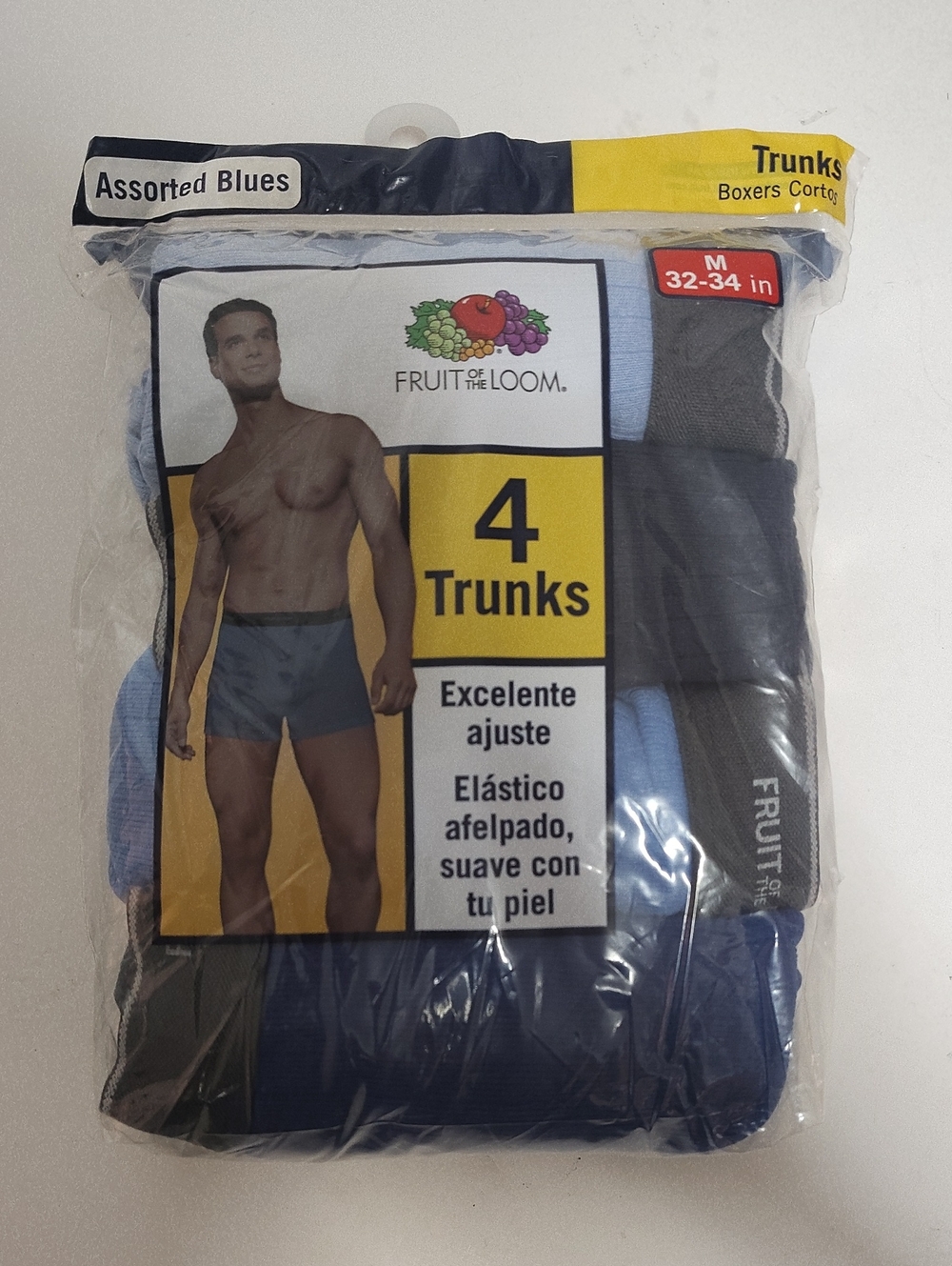 Rare Ribbed Fruit of the Loom Men’s Trunks Assorted Blues 4 Pack - Size M 32-34